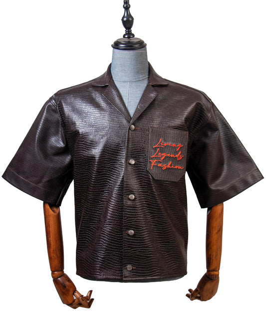Premium Brown  Croc Leather Bowling Shirt