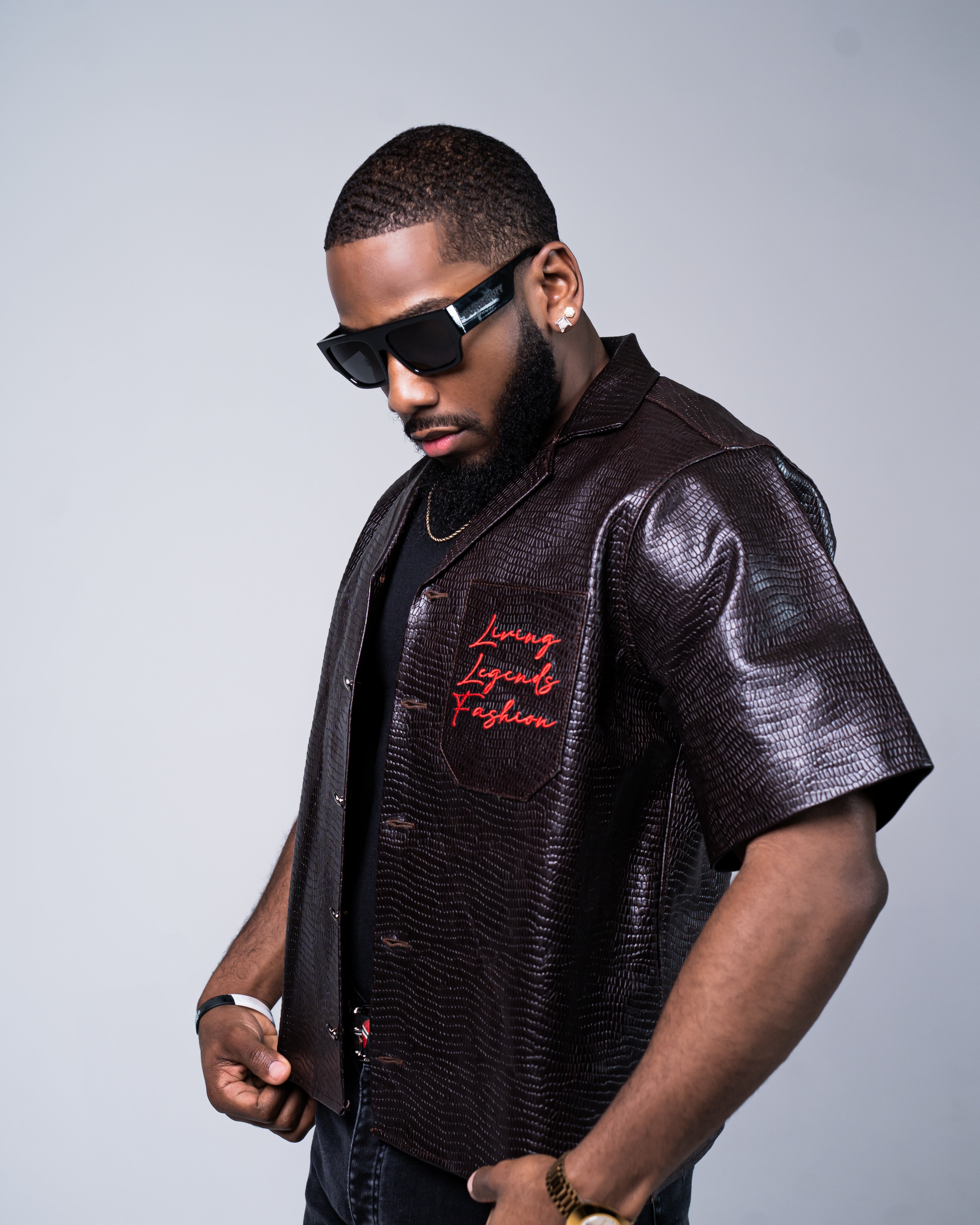 Premium Brown  Croc Leather Bowling Shirt