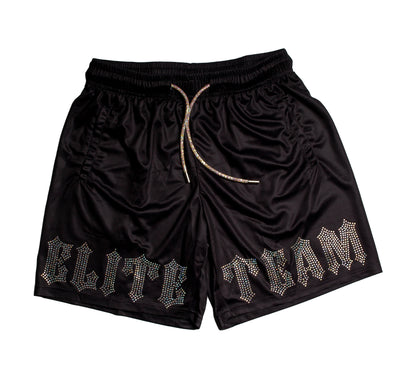 Black Elite Team Only Rhinestone Mesh Shorts