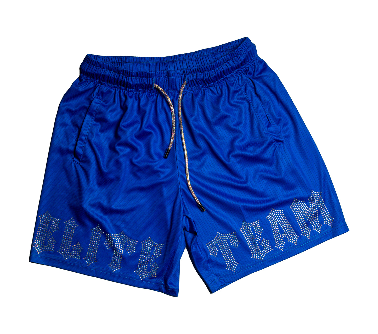 Blue Elite Team Only Rhinestone Mesh Shorts