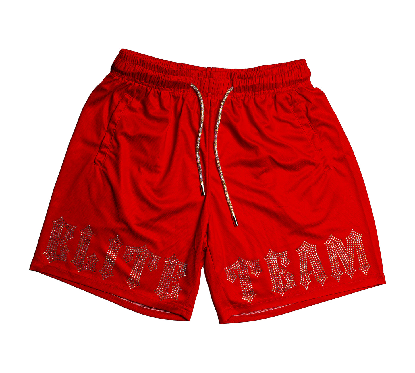 Red Elite Team Only Rhinestone Mesh Shorts