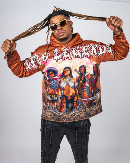 “Queen Of Queens“ Rhine Stone Hoodie (Brown) - Afro Legends Collection