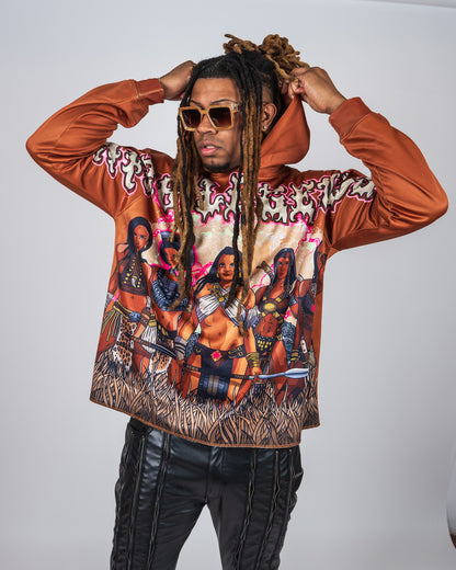 “Queen Of Queens“ Rhine Stone Hoodie (Brown) - Afro Legends Collection