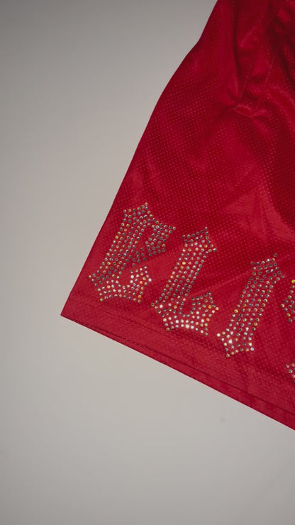 Red Elite Team Only Rhinestone Mesh Shorts